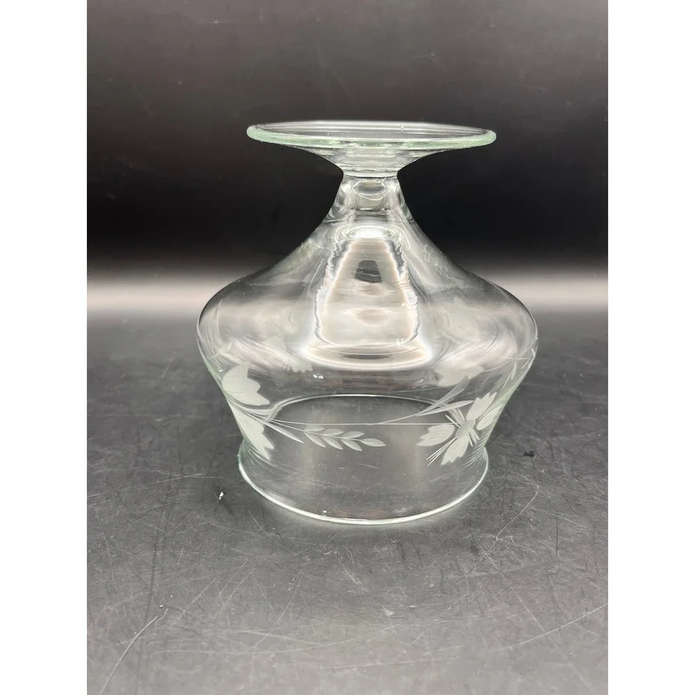Etched Floral Glass Dessert‎ Bowl Compote Pedestal Candy Dish Elegant 4.5